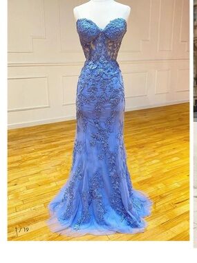 Mermaid Strapless Lace Prom Dress With Appliques from KissProm